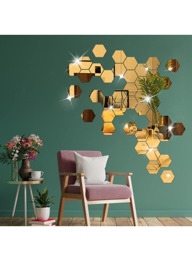 Hexagon Mirror Removable Wall Sticker Yellow - Image 3